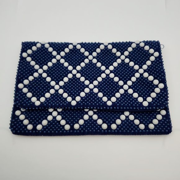 Vintage Beaded Clutch Bag, Designed by Mr. Jonas, Blue & White, Hong Kong - Picture 1 of 10